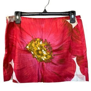 Theory Women’s Sz 6 Red 100% Cotton Floral Print Mini Skirt